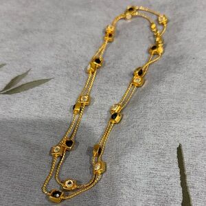 Gold Tone Women’s Layered Necklace with Black and White Stones